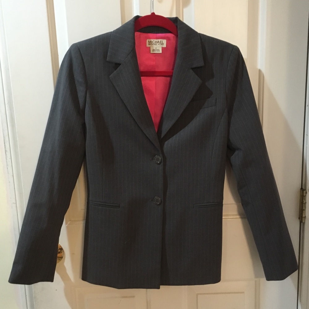 Michael by Michael Kors Gray Pink Pinstripe Jacket